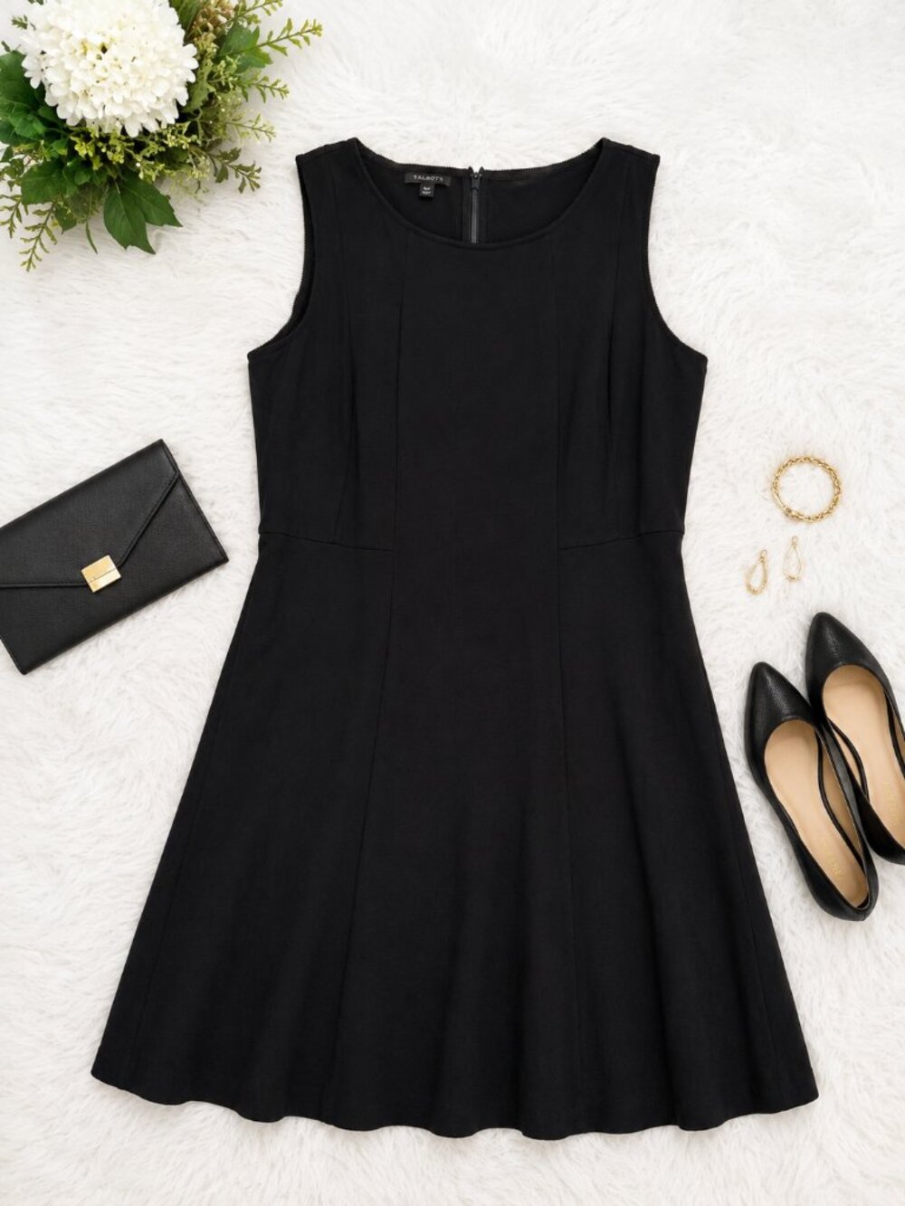 Talbots Plus Size 16W Black Sleeveless Fit & Flare Dress Classic LBD